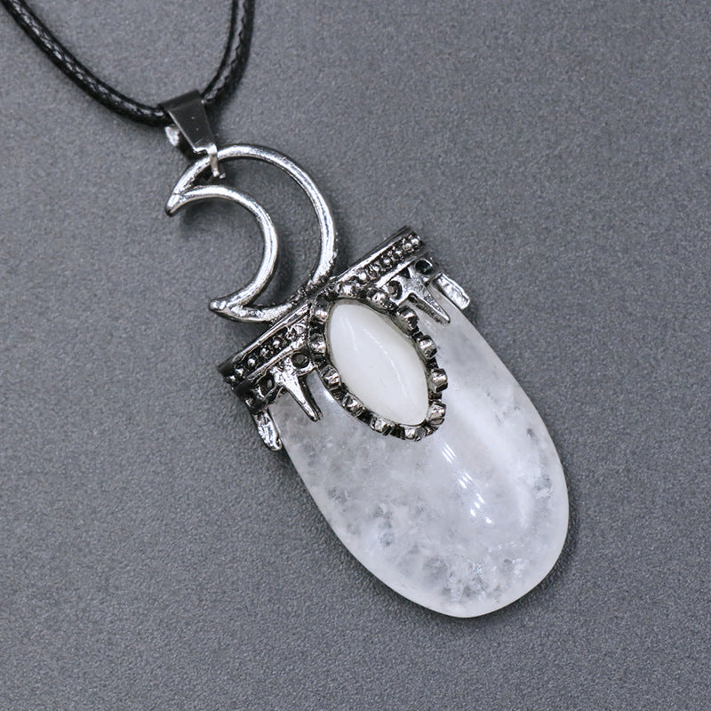 Sliver Moon White Cat Eye Crystal Pendant