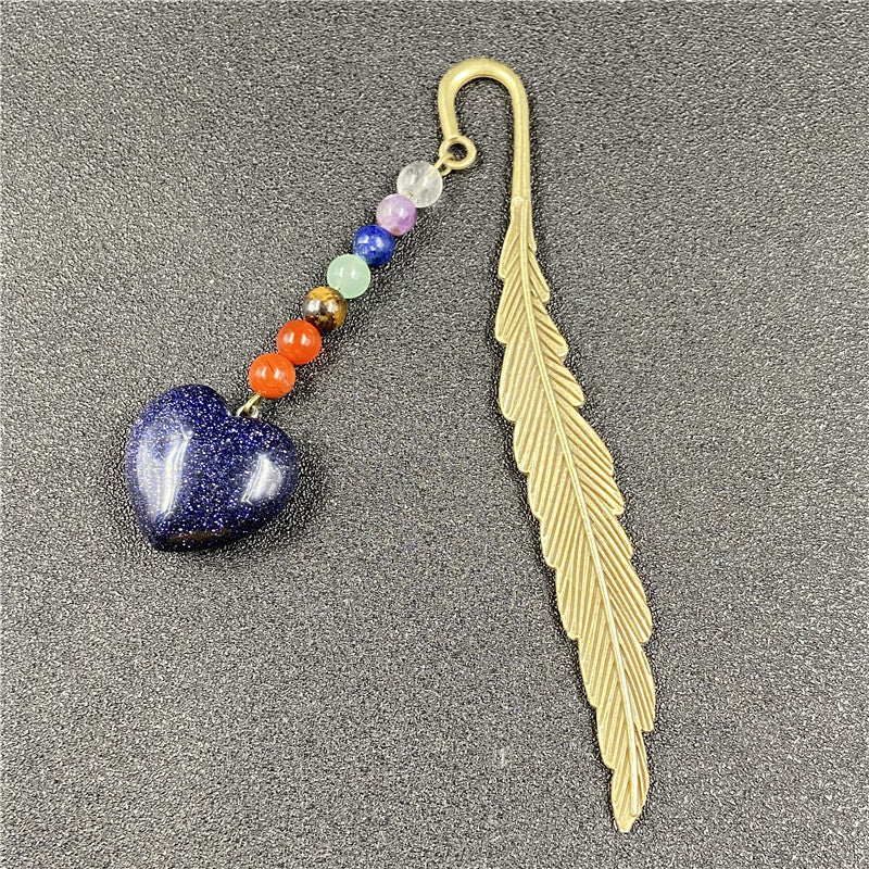 Chakra Bead Crystal Heart Alloy Feather Bookmark