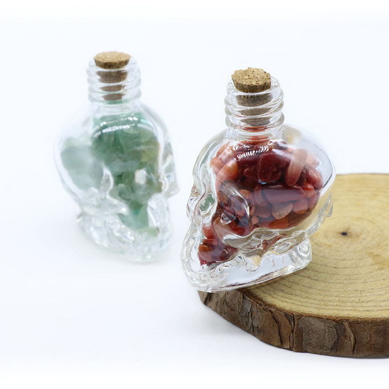 Skull Shaped Crystal Chip Wishing Bottle