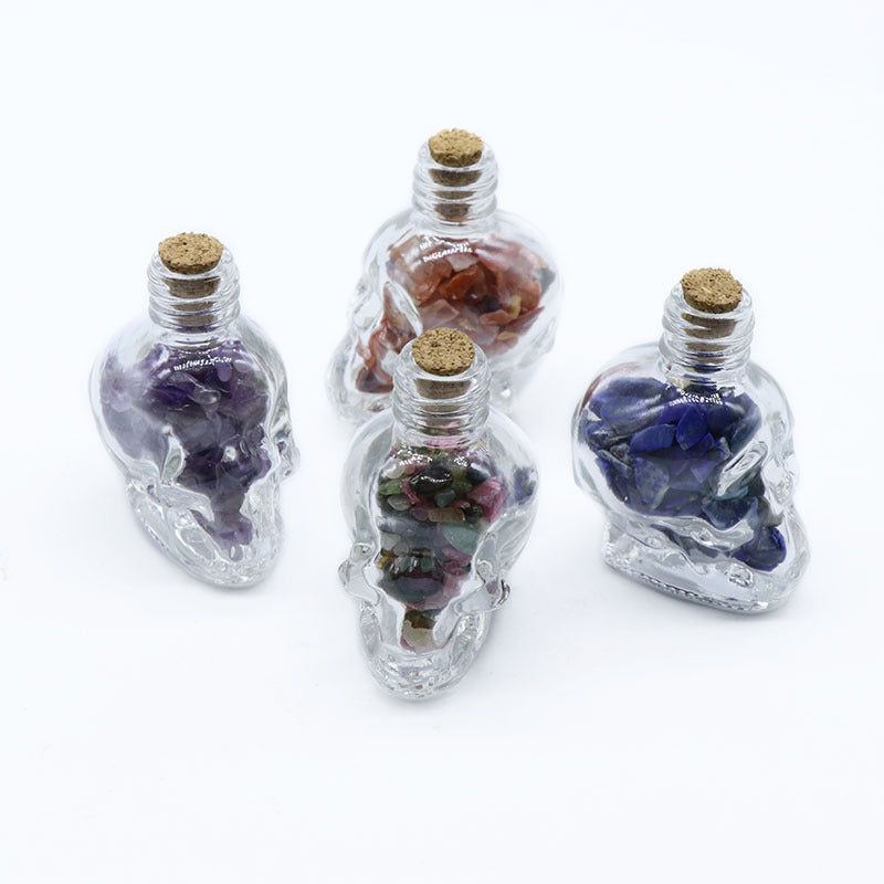 Skull Shaped Crystal Chip Wishing Bottle