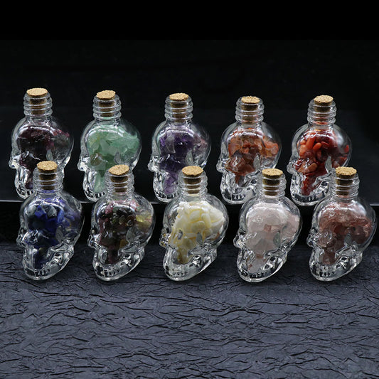 Skull Shaped Crystal Chip Wishing Bottle