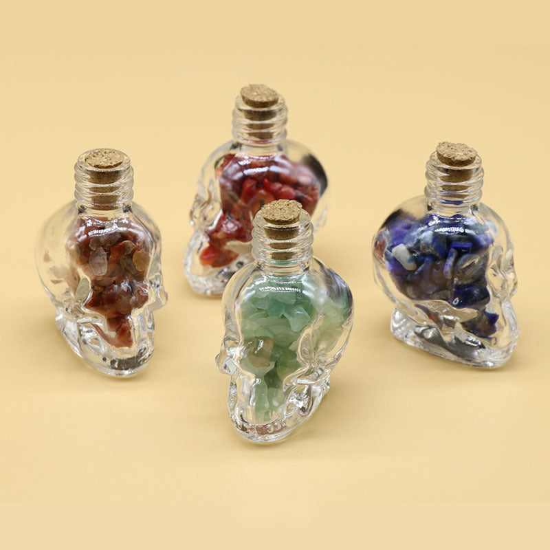 Skull Shaped Crystal Chip Wishing Bottle