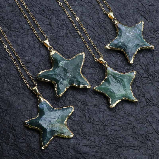 Moss Agate Raw Star Necklace