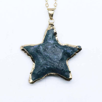 Moss Agate Raw Star Necklace