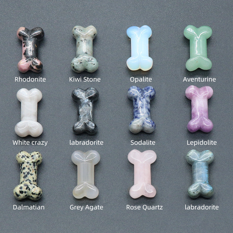 Natural Gem Stones Dog Bone Charms Figurines