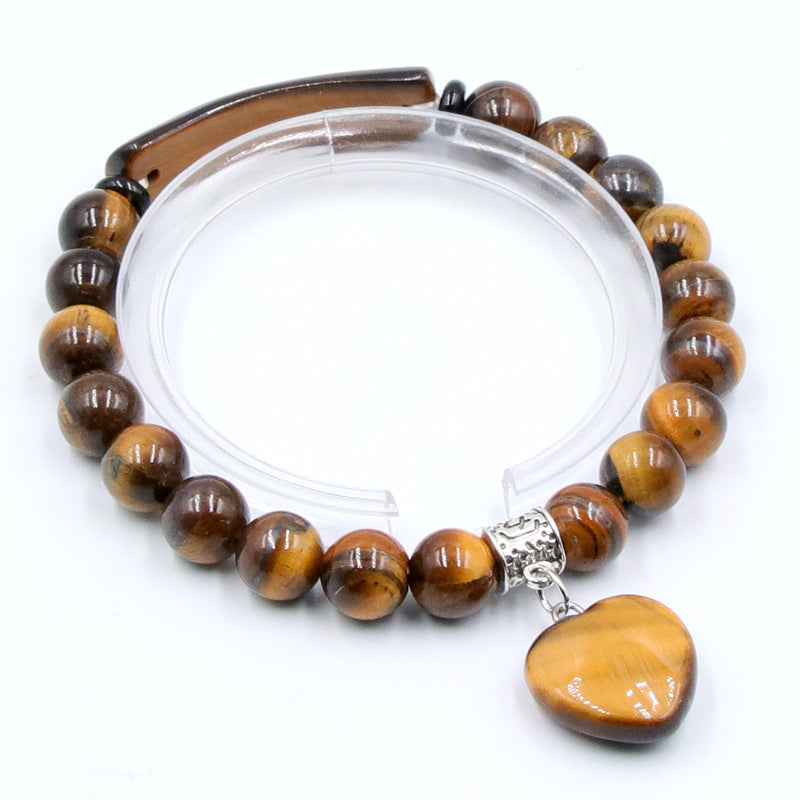 8mm Tiger Eye Bead&Heart Bracelet