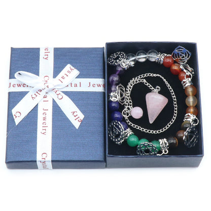 Chakra Bracelet & Rose Quartz Pendulum Set