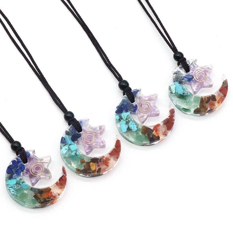 Chakra Moon&Star Healing Resin Necklace