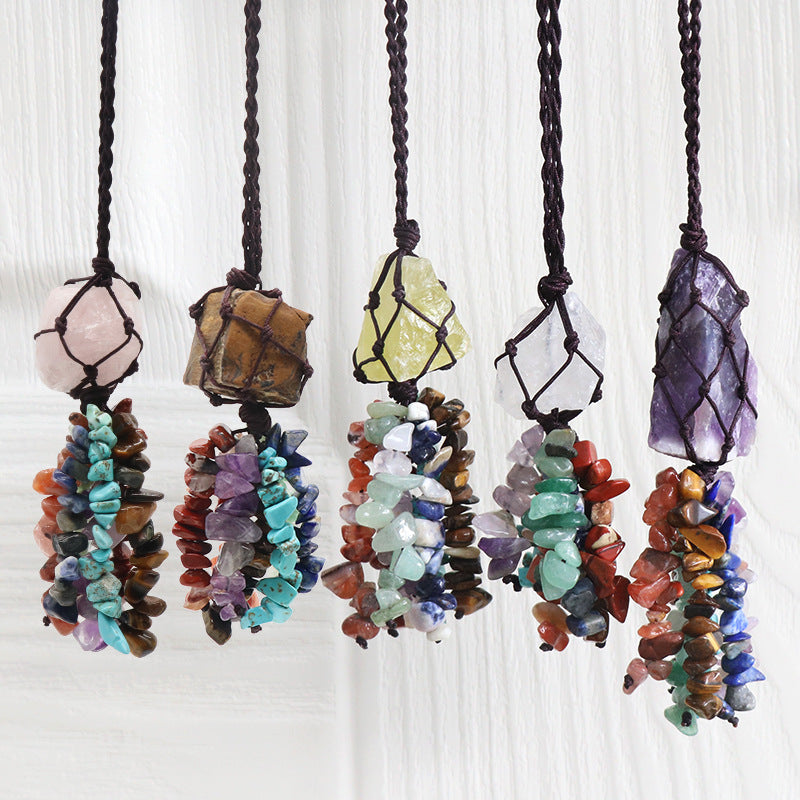 Chakra Chips Raw Crystal Car Hanging