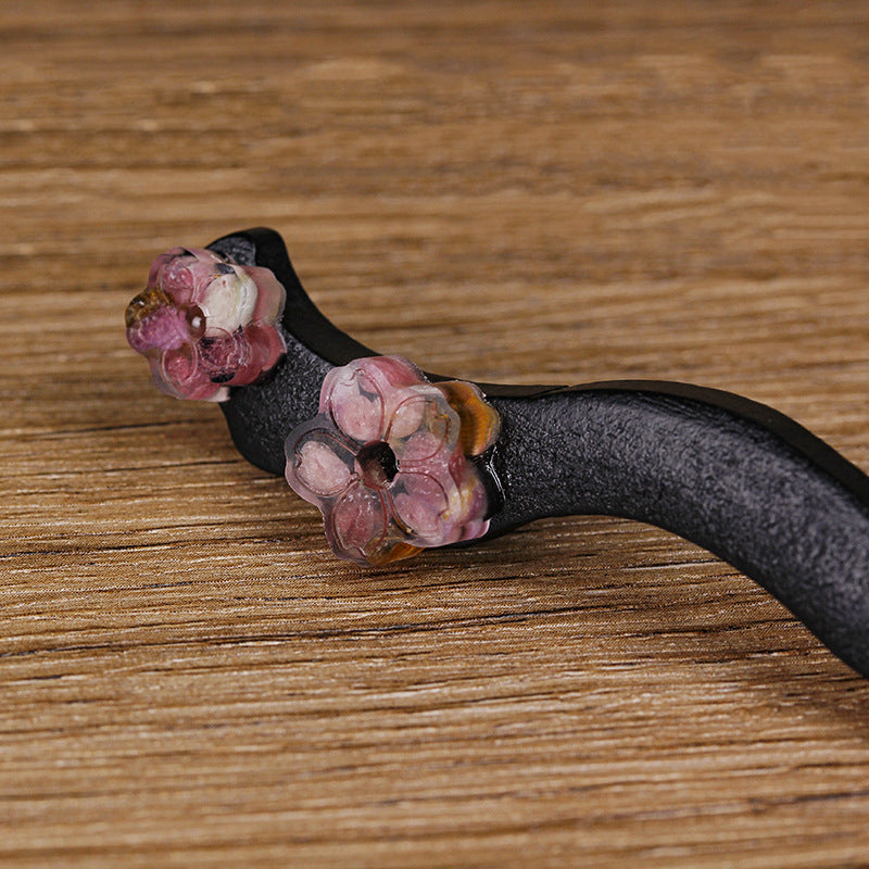 Tourmaline Chip Resin Plum Blossom Wooden Hair Stick