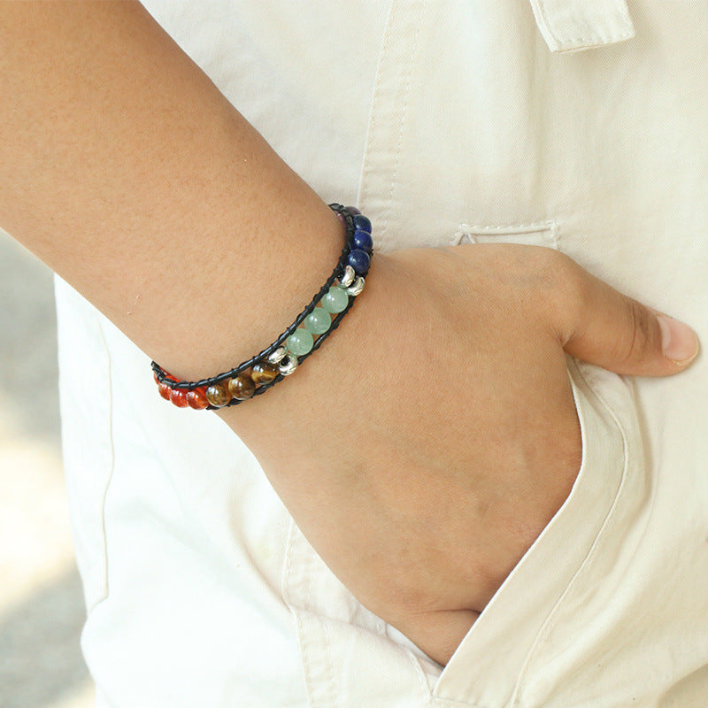 Leather Cord&Round Bead Bracelet