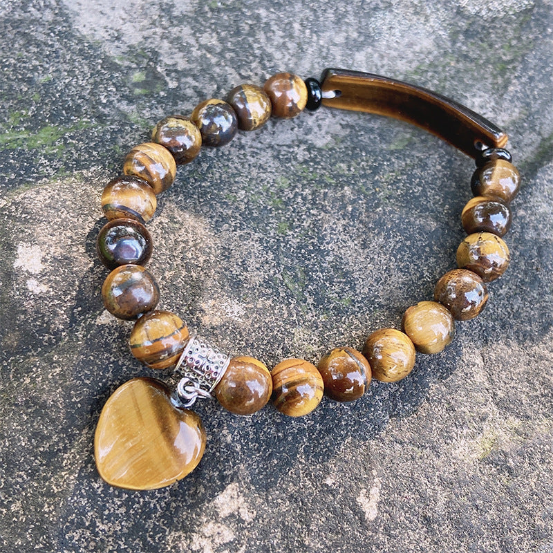 8mm Tiger Eye Bead&Heart Bracelet