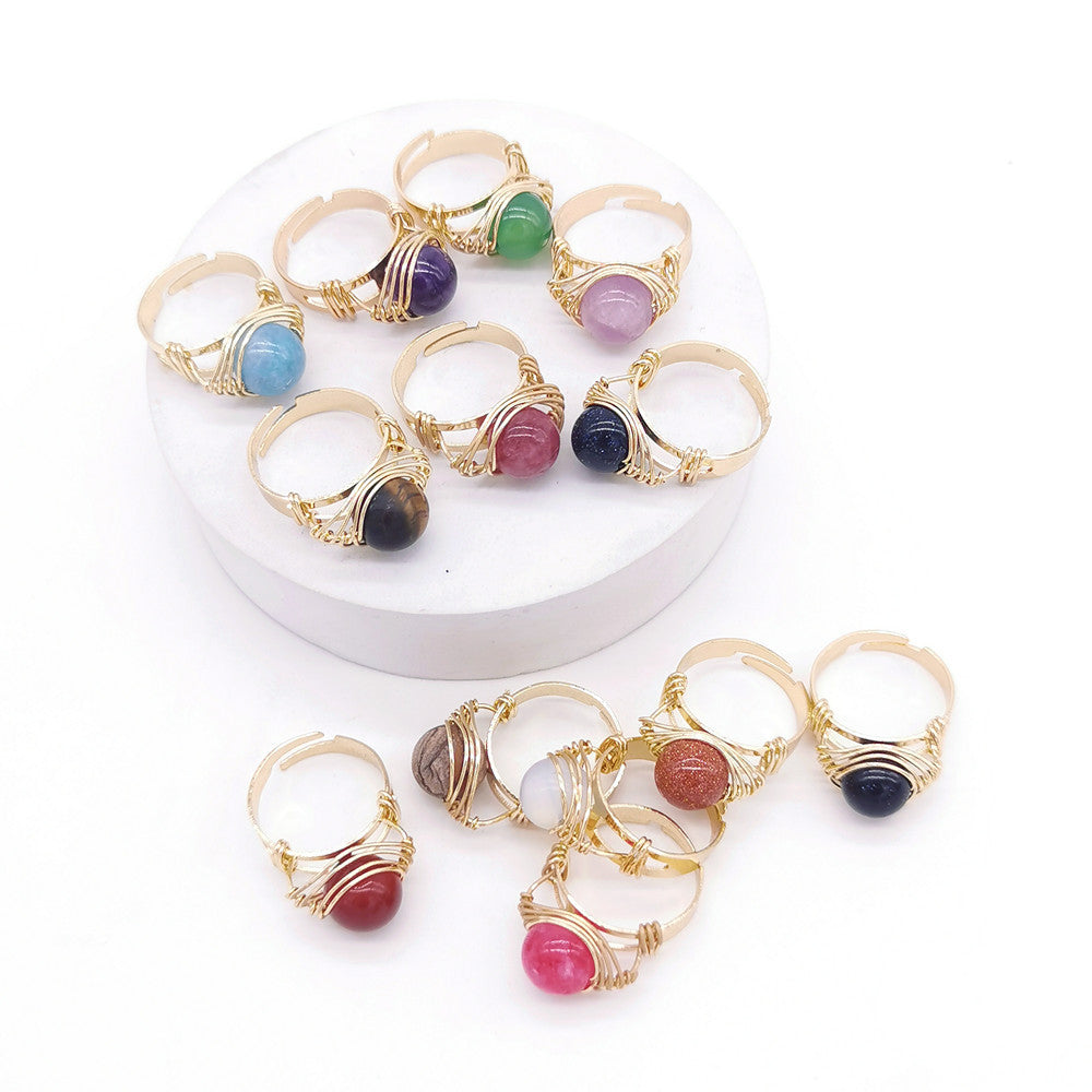 Gold Color Wire Wrap Crystal Ball Ring