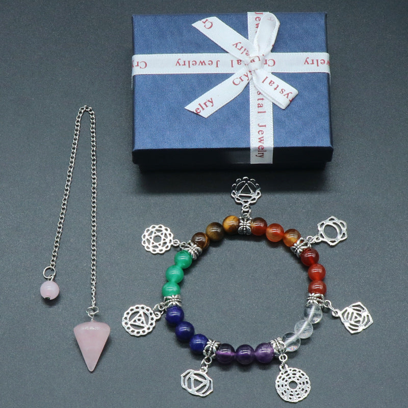 Chakra Bracelet & Rose Quartz Pendulum Set