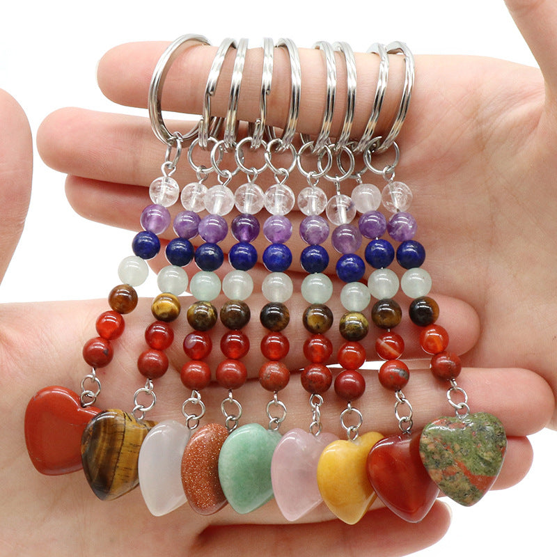 Crystal Heart Stone Chakra Key Chain