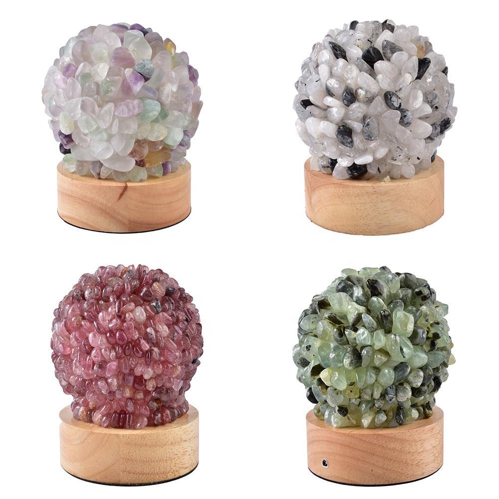 Crystal Rocks Lamp with Wooden Base