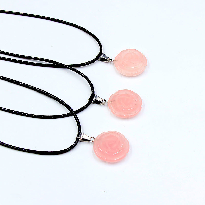 Rose Quartz Rose Necklace