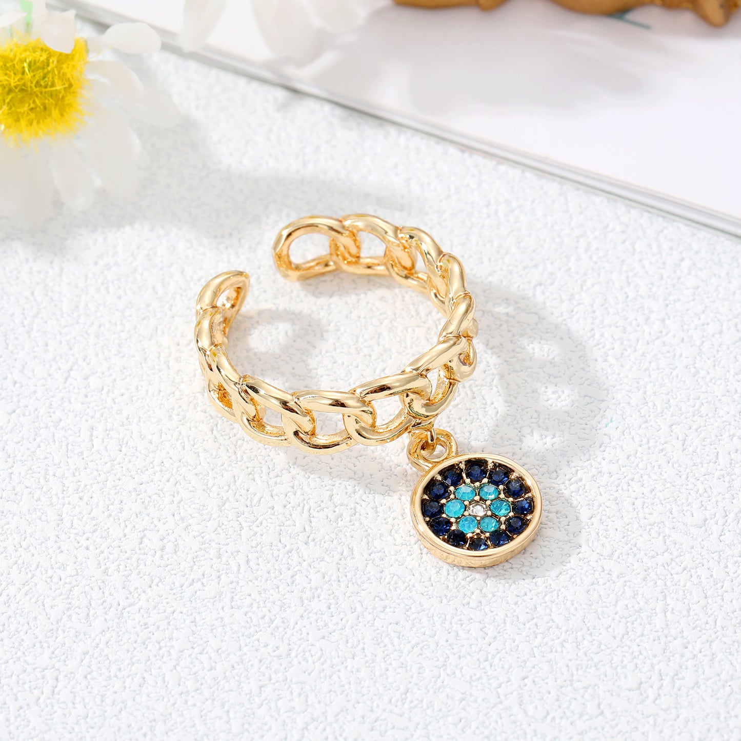 Gold Chain Evil Eye Ring