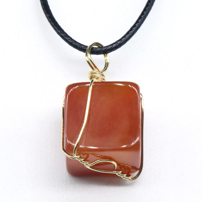 Red Agate Cube Wire Wrapped Pendant