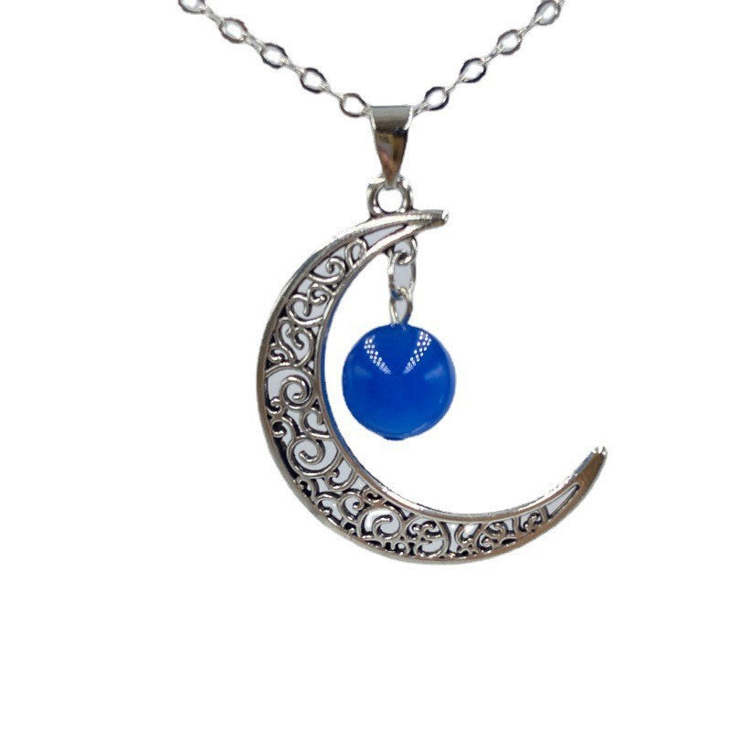 Silver Moon Crystal Bead Pendant