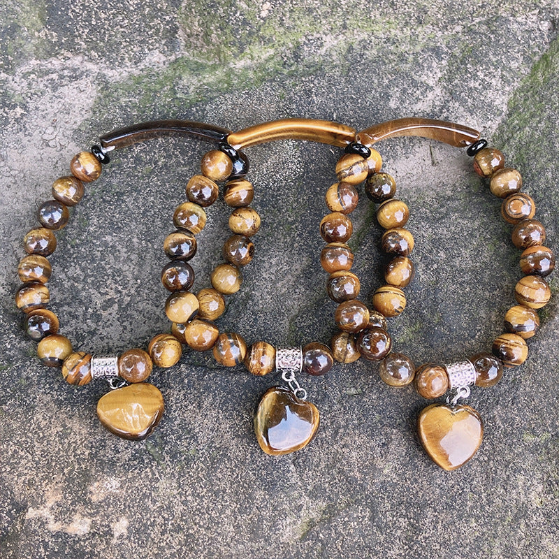 8mm Tiger Eye Bead&Heart Bracelet