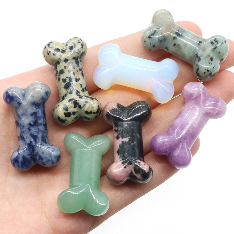 Natural Gem Stones Dog Bone Charms Figurines