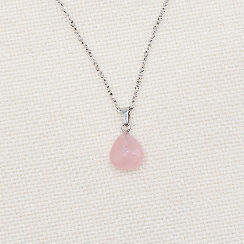 Rose Quartz Faceted Droplet Necklace