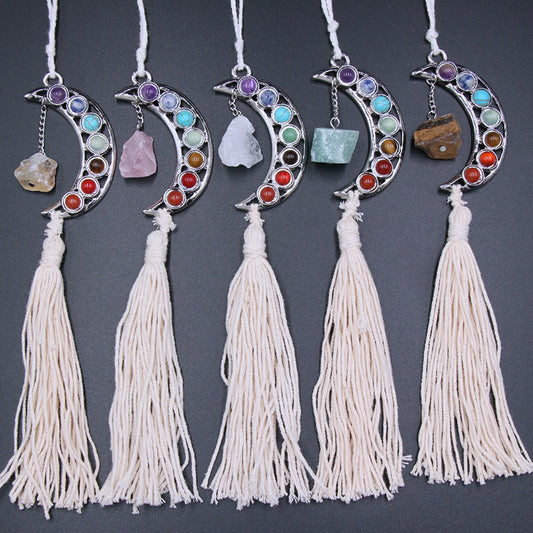 Chakra Moon Crystal Raw Hanging