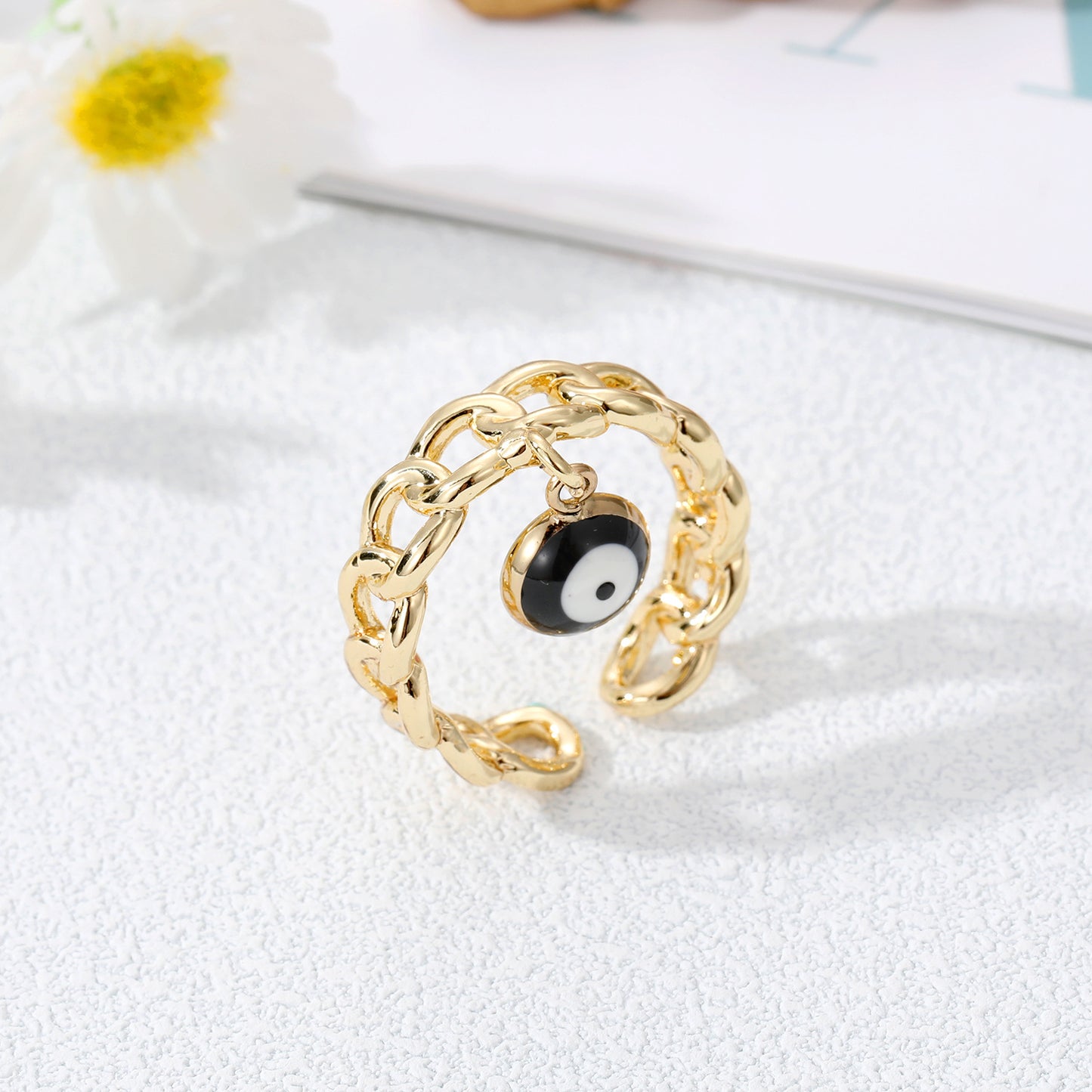 Gold Chain Evil Eye Ring