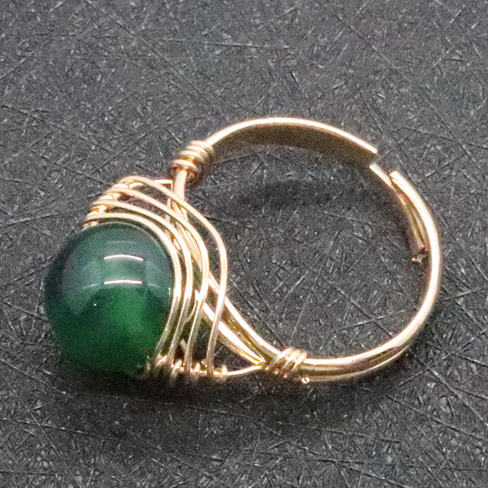 Gold Color Wire Wrap Crystal Ball Ring