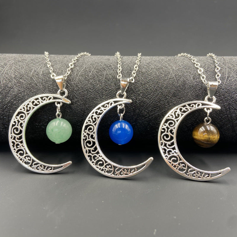 Silver Moon Crystal Bead Pendant