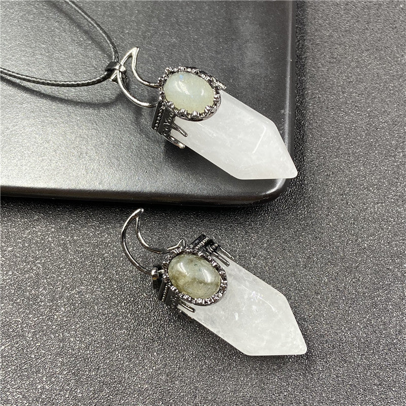 Silver moon Lab Tumbled Crystal Point Pendant