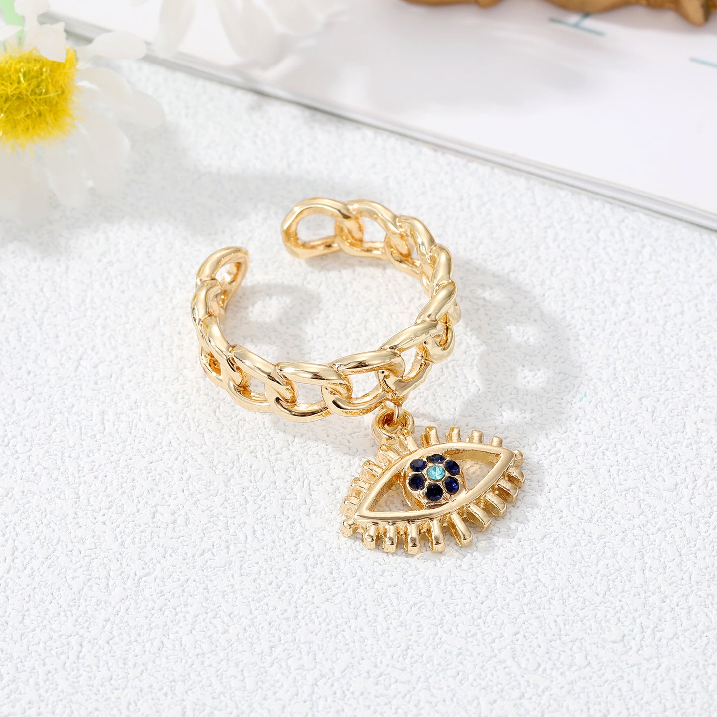 Gold Chain Evil Eye Ring