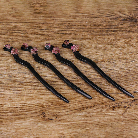 Tourmaline Chip Resin Plum Blossom Wooden Hair Stick