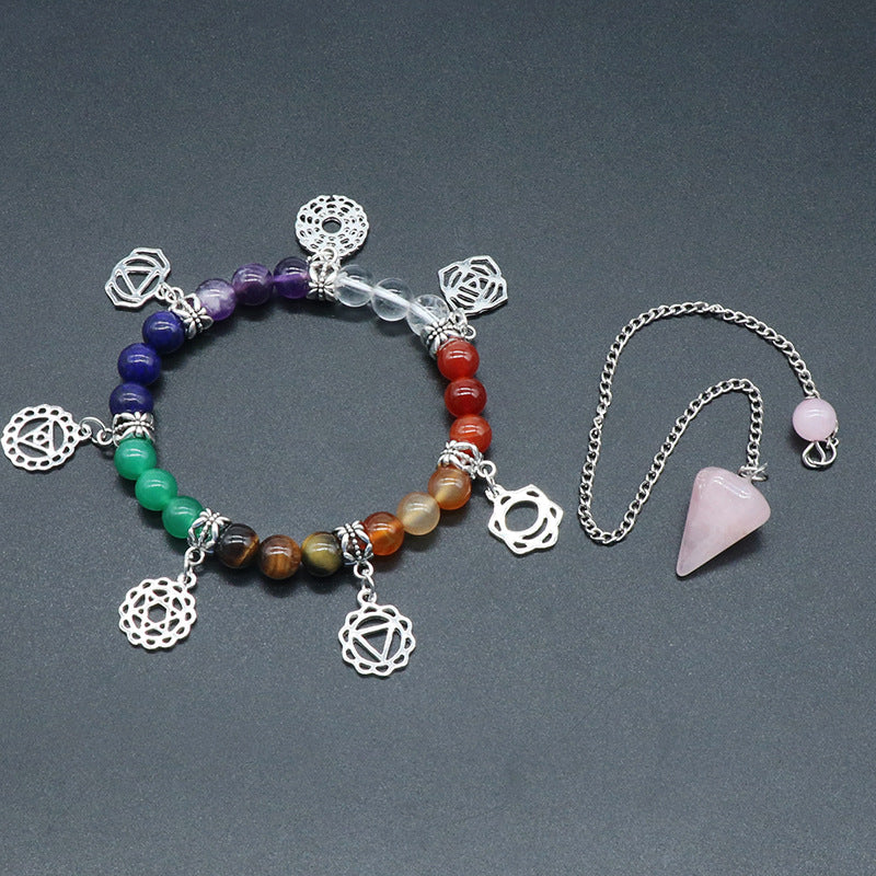 Chakra Bracelet & Rose Quartz Pendulum Set