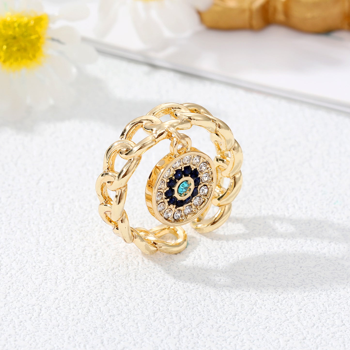 Gold Chain Evil Eye Ring