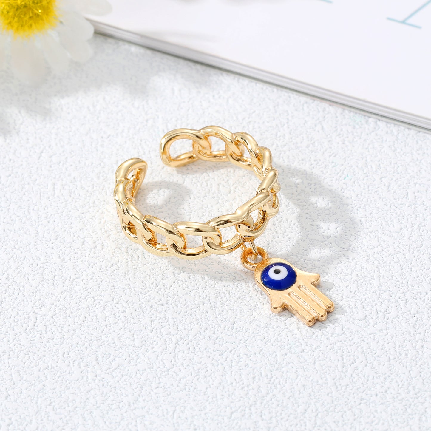 Gold Chain Evil Eye Ring