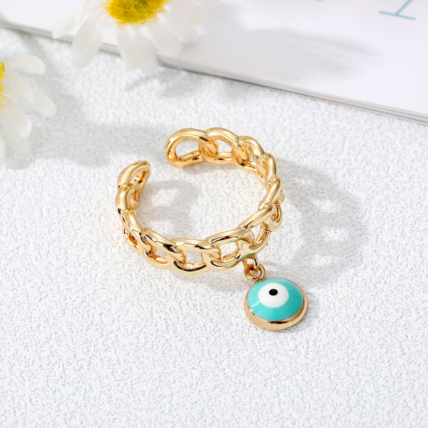 Gold Chain Evil Eye Ring