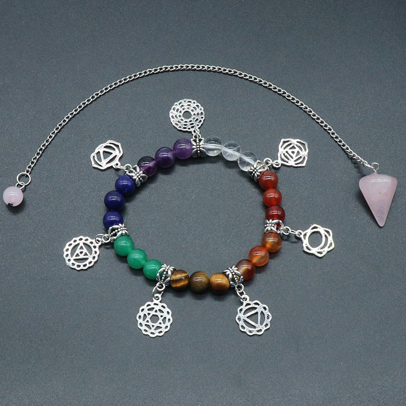 Chakra Bracelet & Rose Quartz Pendulum Set