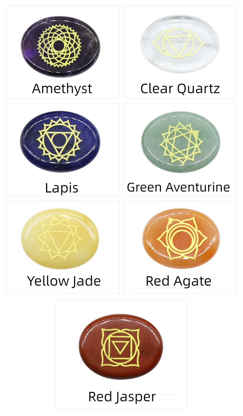 Seven Chakra Engraved Oval Healing Stone Set