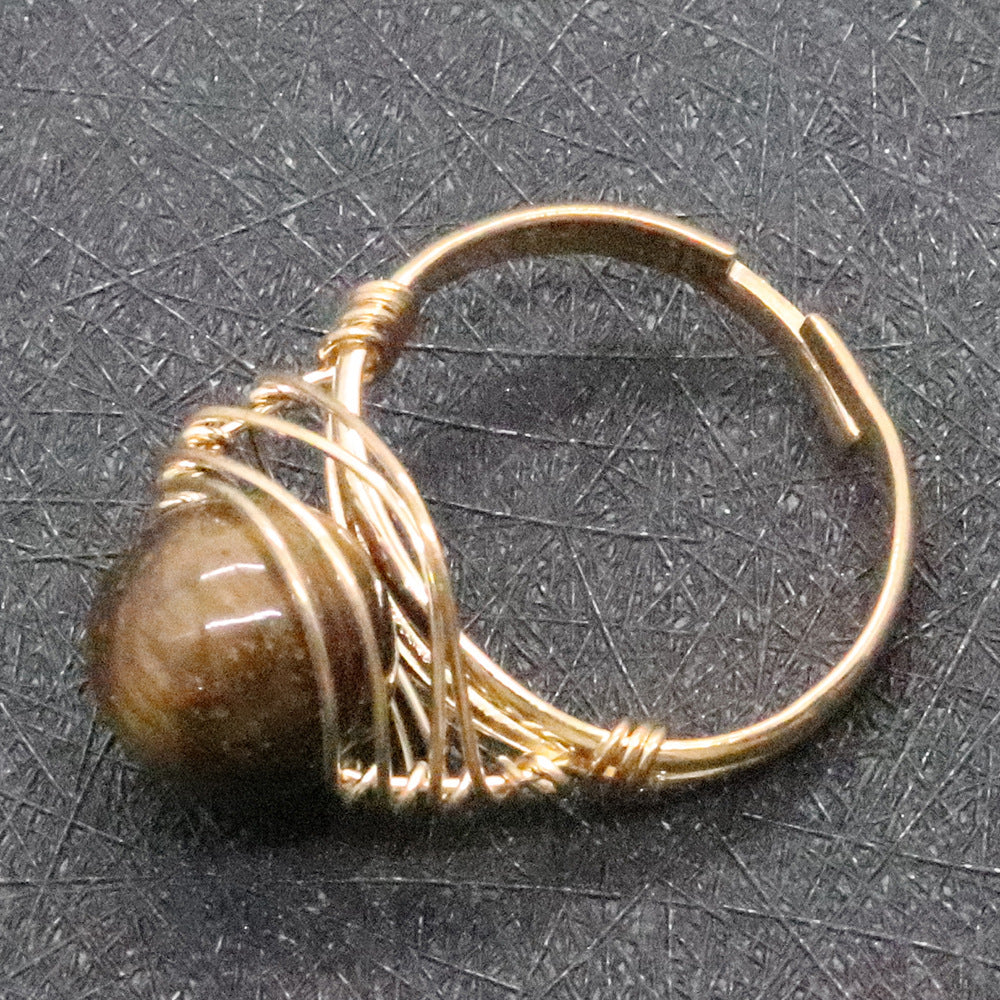 Gold Color Wire Wrap Crystal Ball Ring