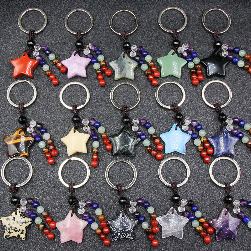 Chakra Bead&Crystal Star Keychain