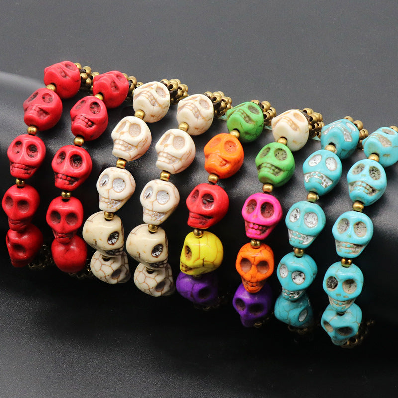 Day of the Dead Colorful Turquoise Skull Bracelet