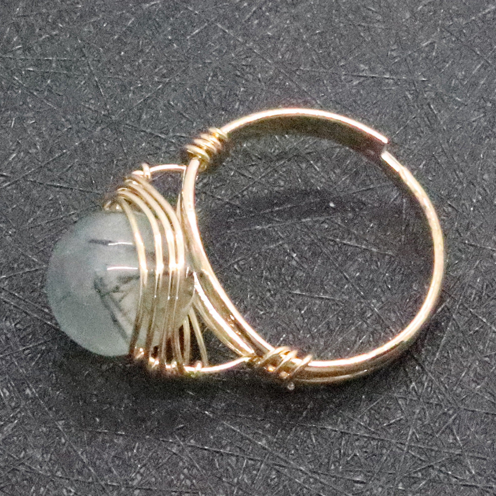 Gold Color Wire Wrap Crystal Ball Ring