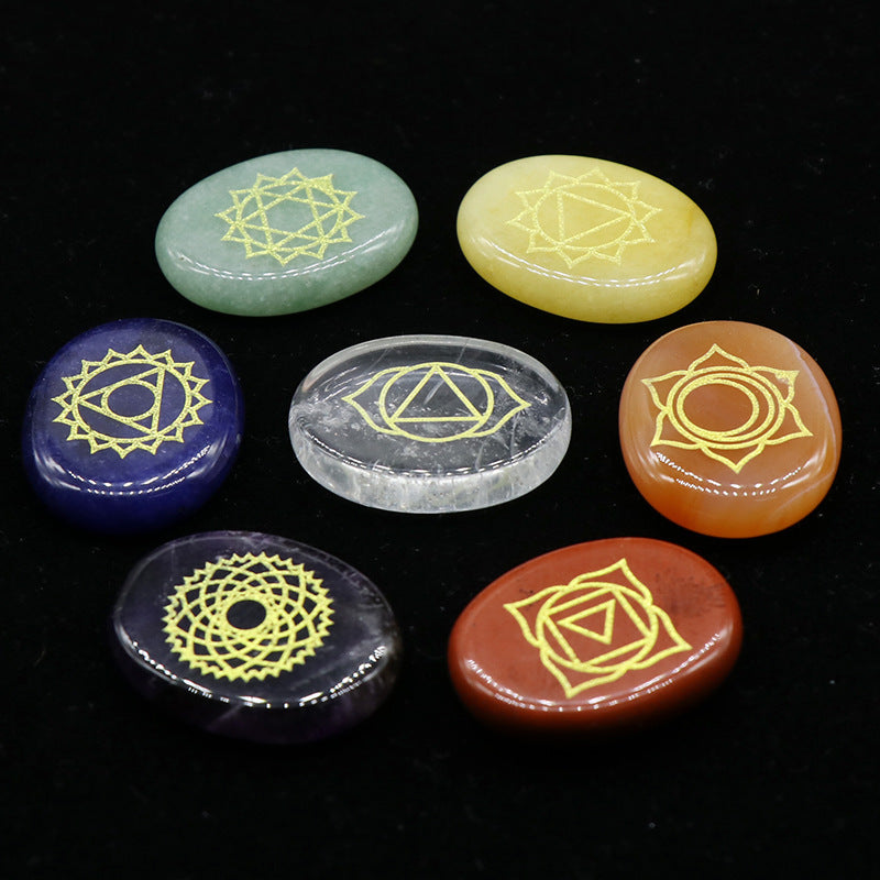 Seven Chakra Engraved Oval Healing Stone Set