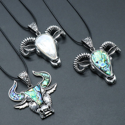 Abalone Shell Bull/Sheep Head Necklace