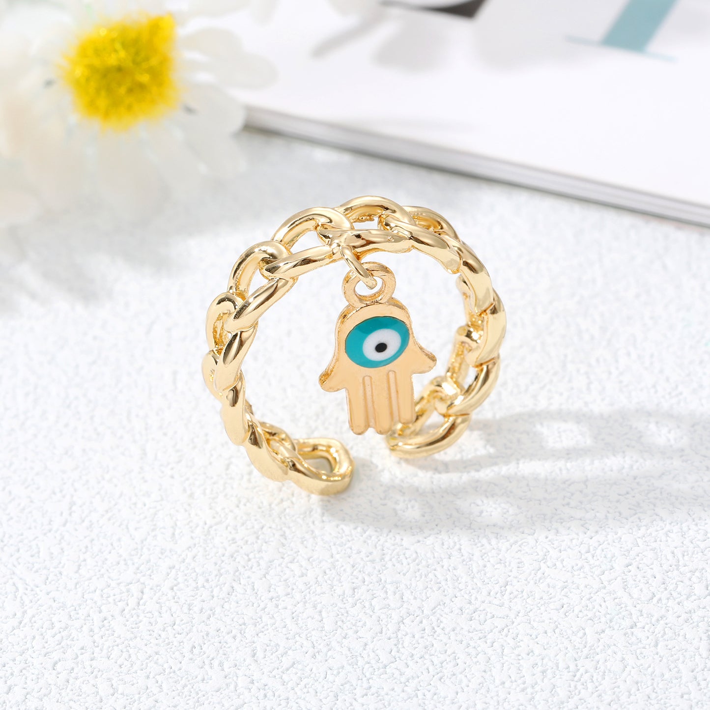 Gold Chain Evil Eye Ring