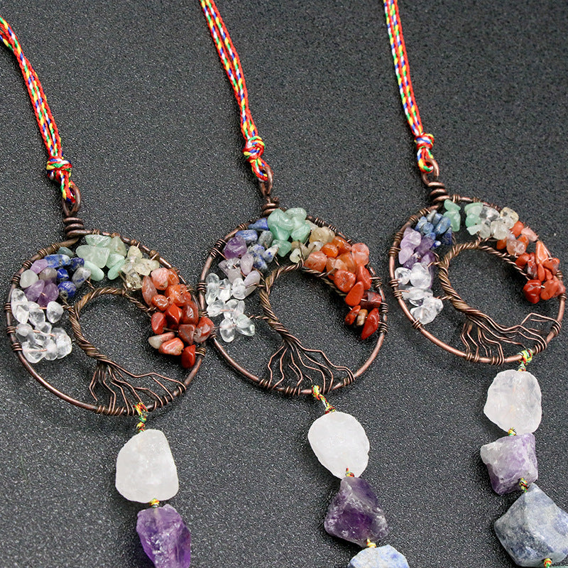 Chakra Life Tree Raw Crystal Hanging