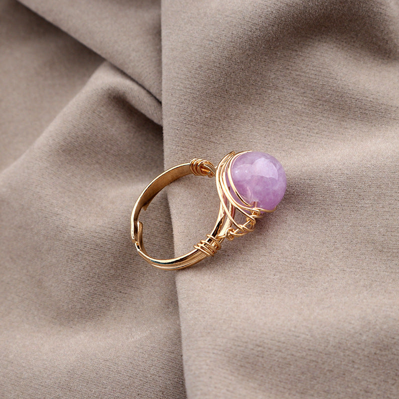 Gold Color Wire Wrap Crystal Ball Ring