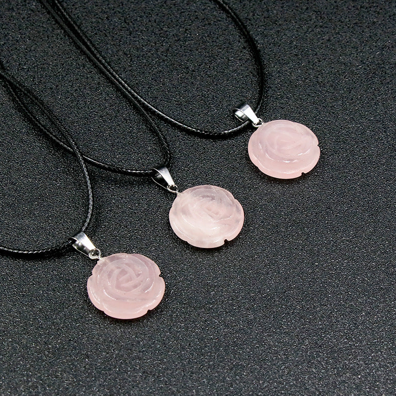 Rose Quartz Rose Necklace